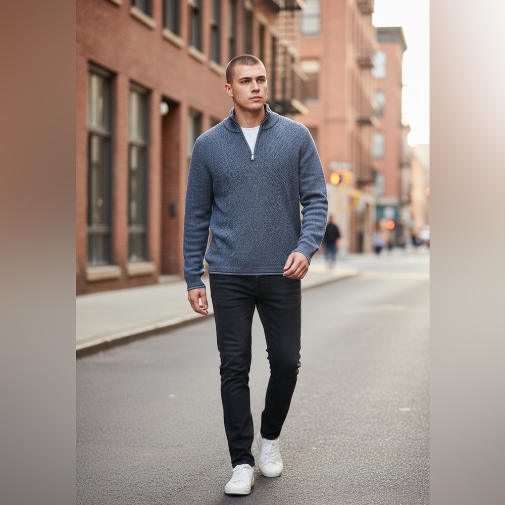Tommy Bahama‎ Knit Pullover Sweater Mens L Blue 1/4 Zip Long Sleeve Thick Heavy